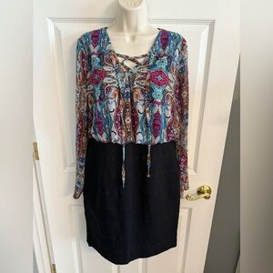 Nicole by Nicole Miller Vibrant Paisley Long Sleeve Dress